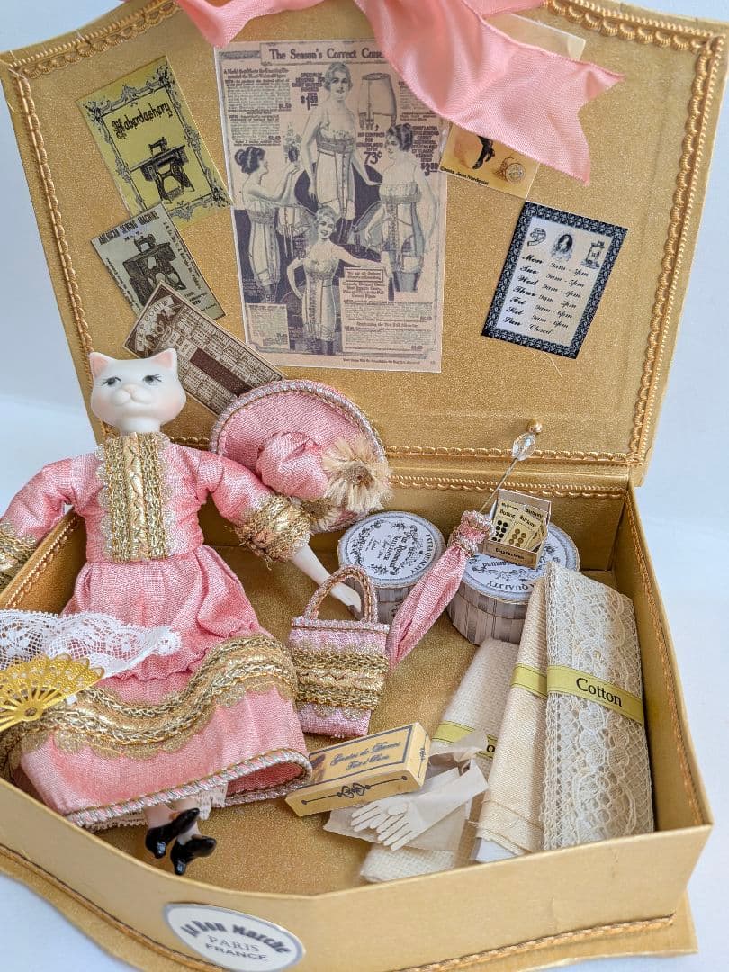 お値下げ★　ちびくま工房　ビクトリアン猫Noraのbox　アンティークレース