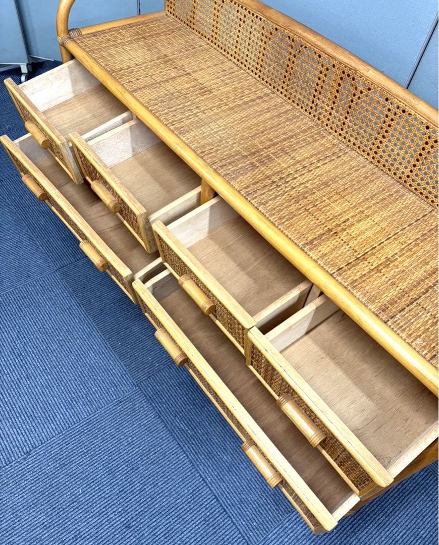 美品 籐 ラタン ワイドタイプ チェスト 収納 タンス 引き取り限定静岡県富士市