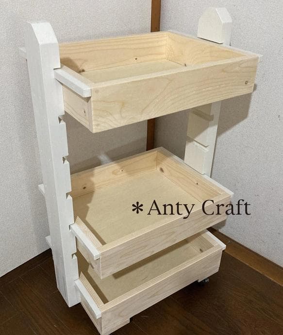 【引取可能】可動棚付キッチンワゴン キャスター付 3段収納 N/W 完成品