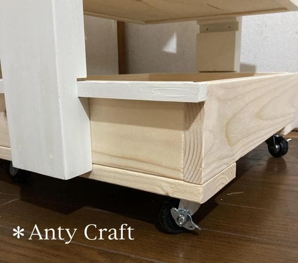 【引取可能】可動棚付キッチンワゴン キャスター付 3段収納 N/W 完成品