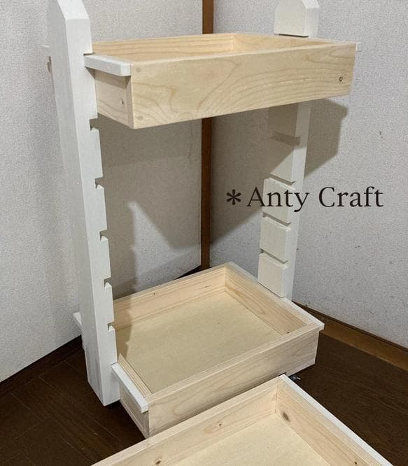 【引取可能】可動棚付キッチンワゴン キャスター付 3段収納 N/W 完成品