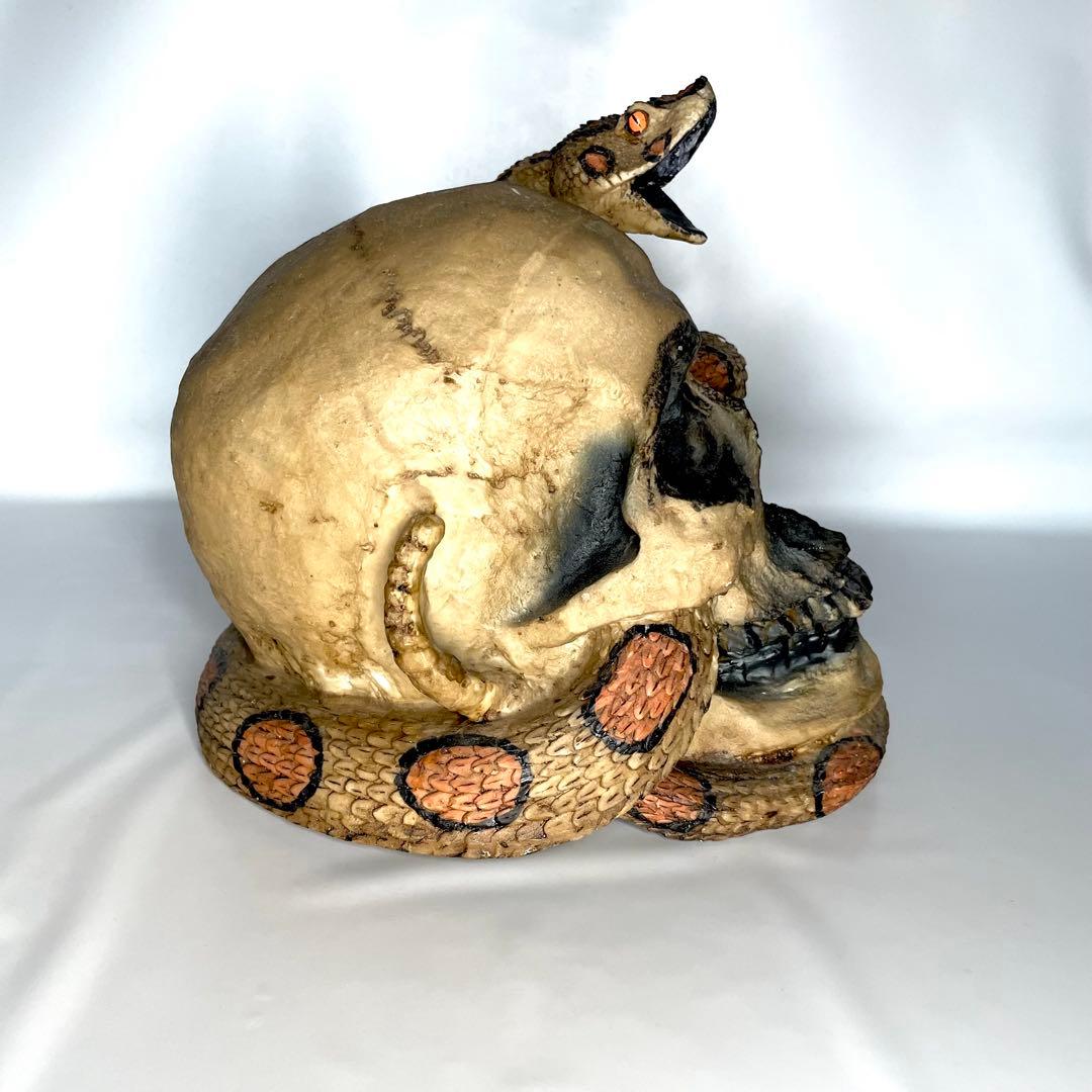 ドクロに蛇 置物 インテリア骸骨 ガイコツ ヘビ24時間以内に発送