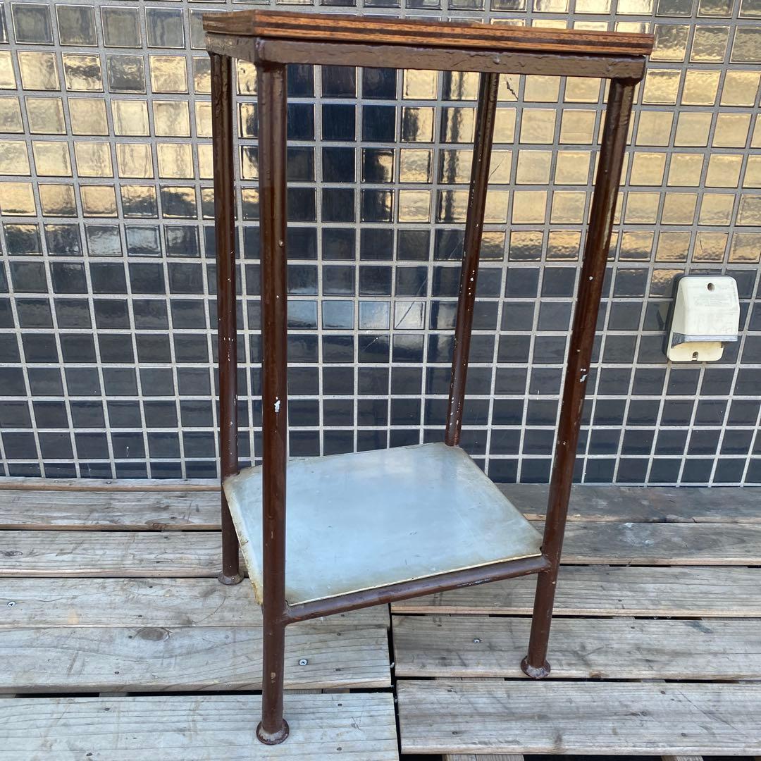 B,昭和レトロ 鉄脚スツール ヴィンテージ 寄木細工 古家具 インダストリアル