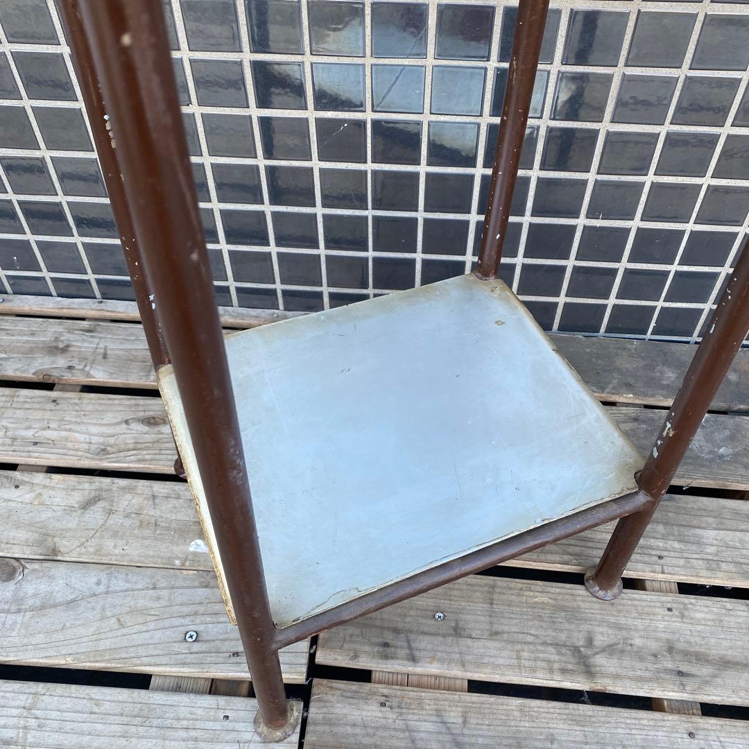 B,昭和レトロ 鉄脚スツール ヴィンテージ 寄木細工 古家具 インダストリアル