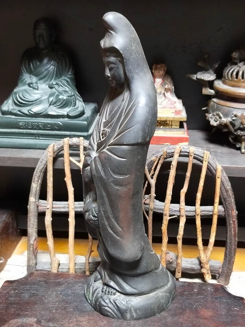 ♥☆彡　とても古い　銅製　観音像　立像　２　観音様　仏像　骨董　中国　レトロ