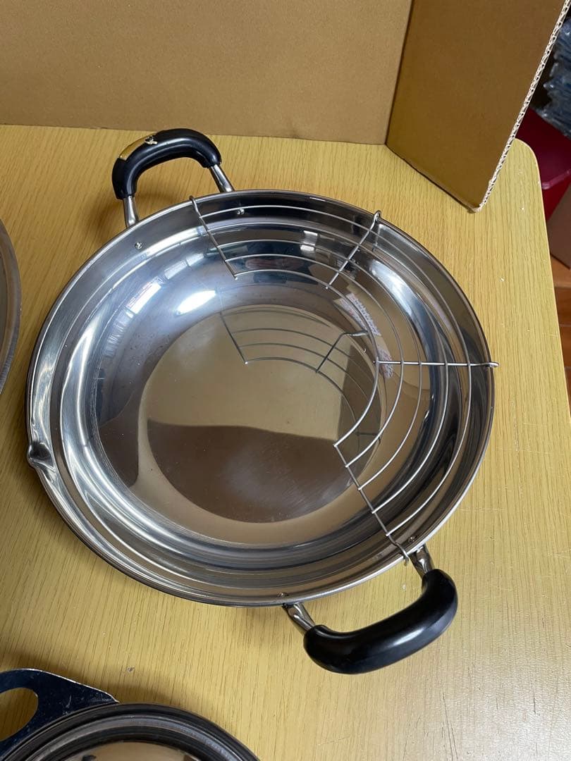 ステンレス中華鍋・ステンレス天ぷら鍋・鍋・ナイフ・フォーク　BBQセット