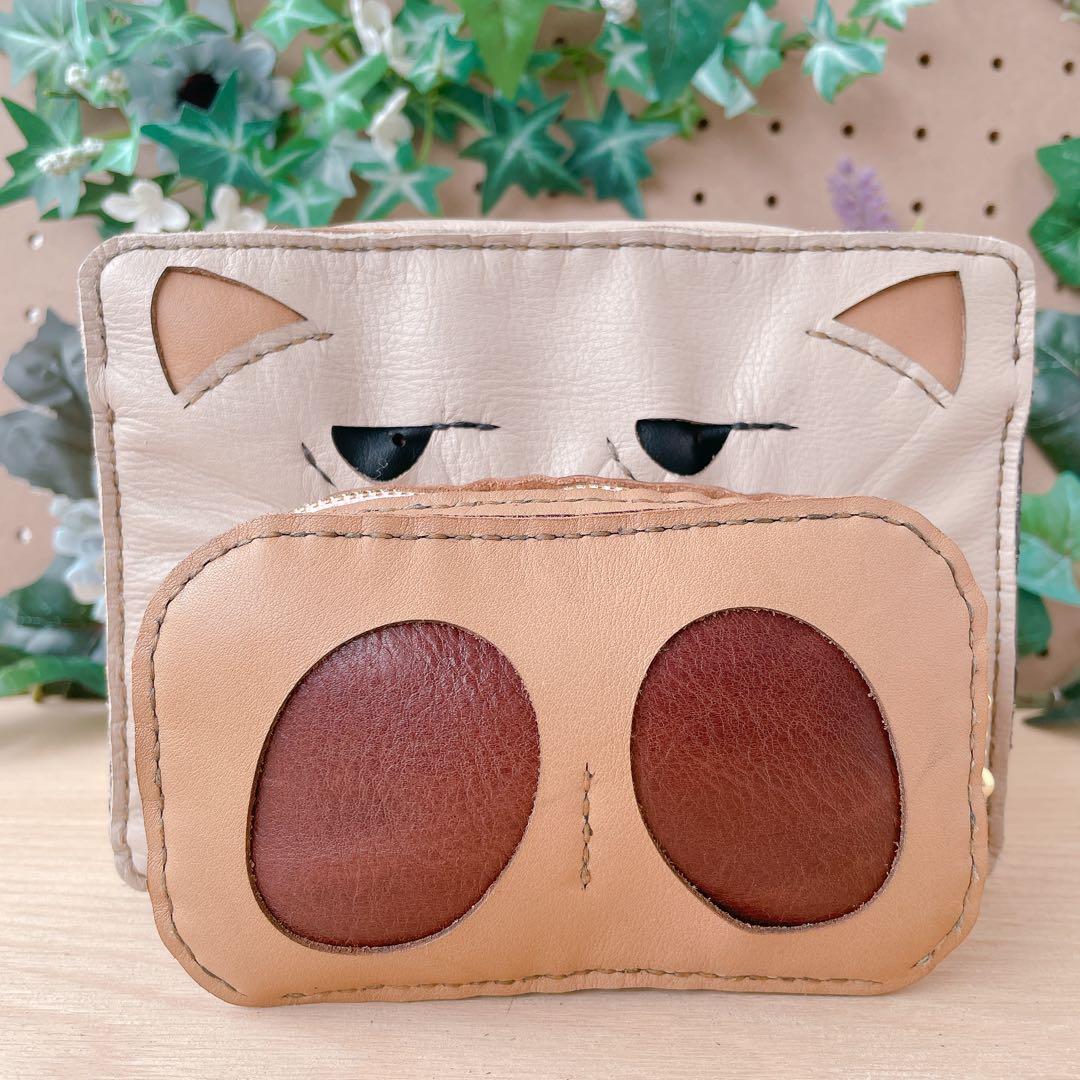 四角い豚のミニバッグ　本革　手縫い　ジト目