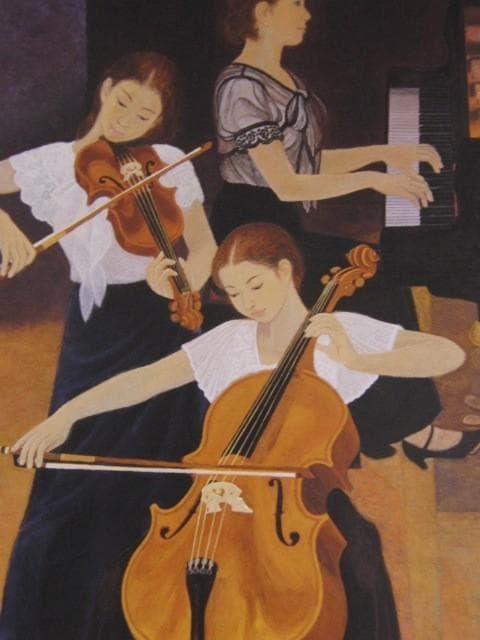 岡本明久、【旋律】、希少な額装用画集より、状態良好、新品額装付