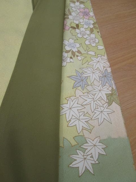 藤井寛 若草色豪華総柄桜紅葉藤 訪問着 比翼付き