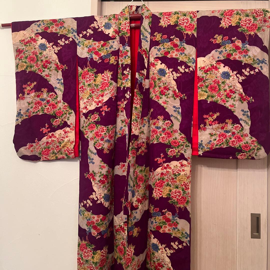 1点もの　大正ロマン　アンティーク着物　七五三　紫　花尽くし