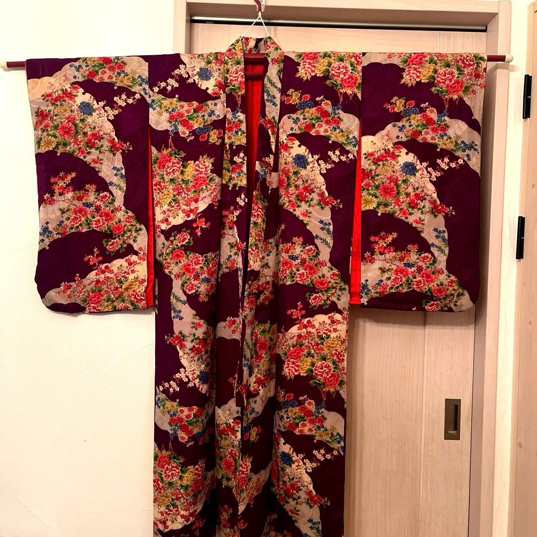 1点もの　大正ロマン　アンティーク着物　七五三　紫　花尽くし