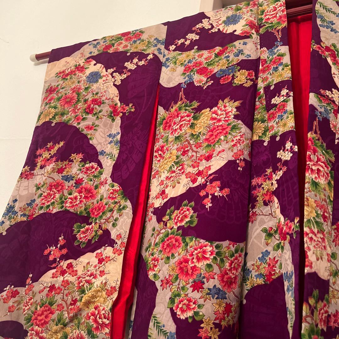 1点もの　大正ロマン　アンティーク着物　七五三　紫　花尽くし