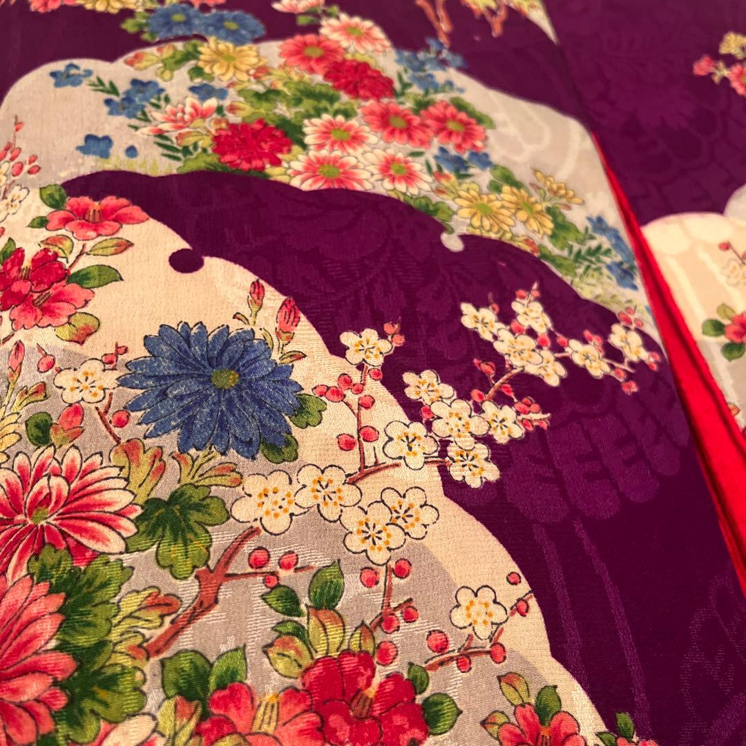 1点もの　大正ロマン　アンティーク着物　七五三　紫　花尽くし