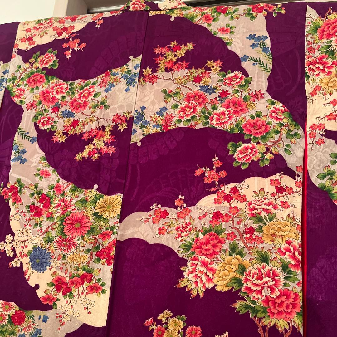 1点もの　大正ロマン　アンティーク着物　七五三　紫　花尽くし