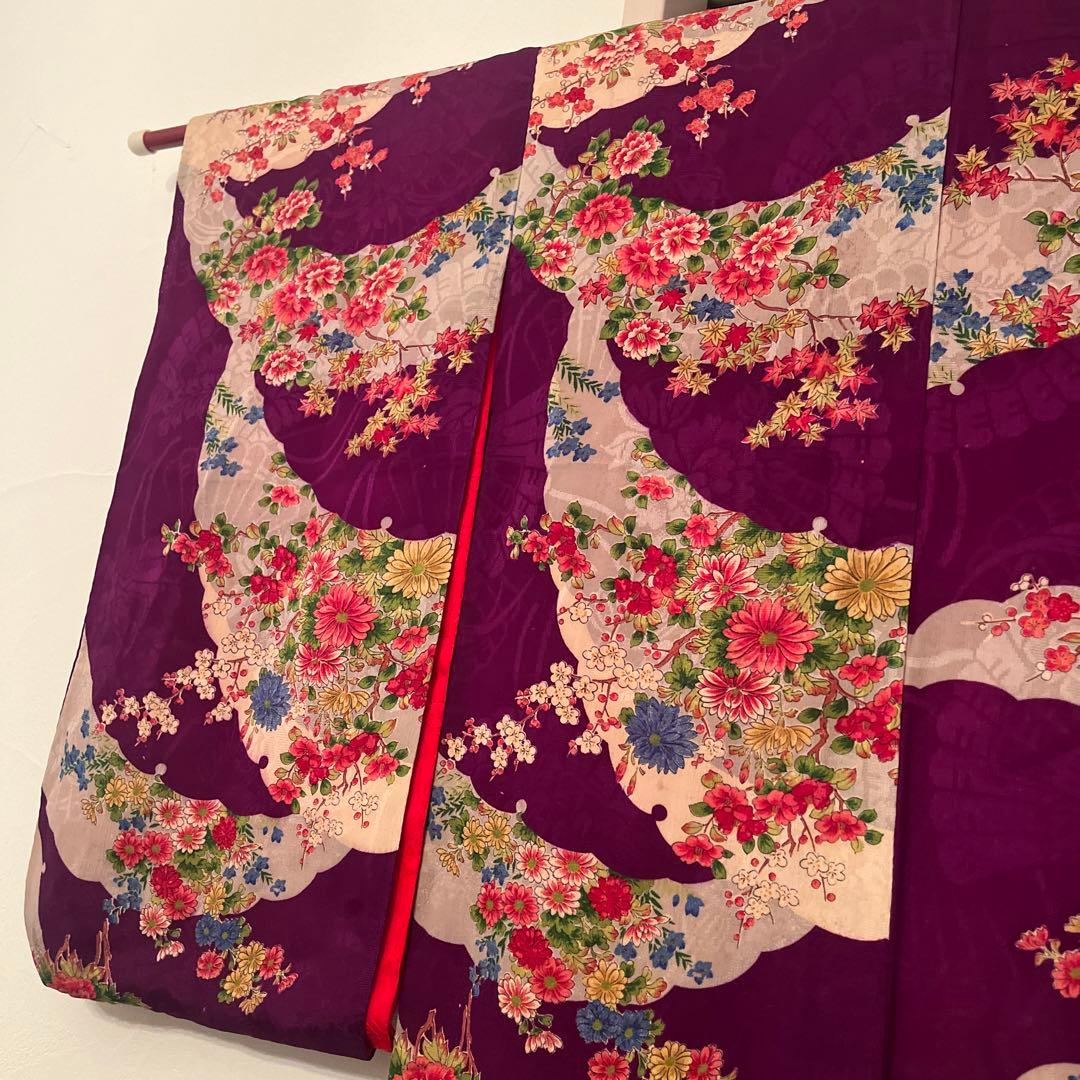 1点もの　大正ロマン　アンティーク着物　七五三　紫　花尽くし