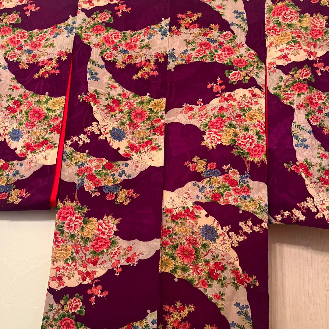 1点もの　大正ロマン　アンティーク着物　七五三　紫　花尽くし