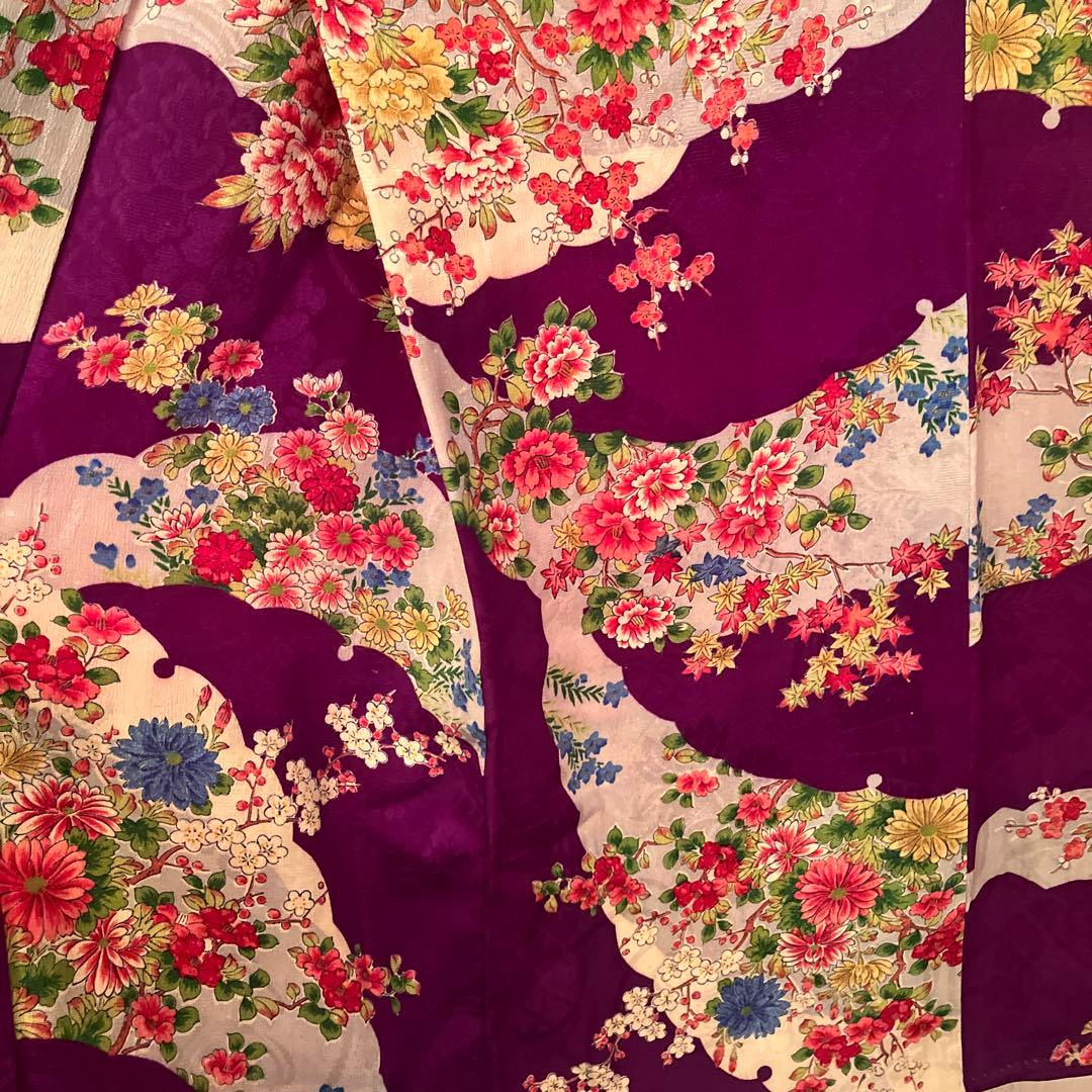 1点もの　大正ロマン　アンティーク着物　七五三　紫　花尽くし