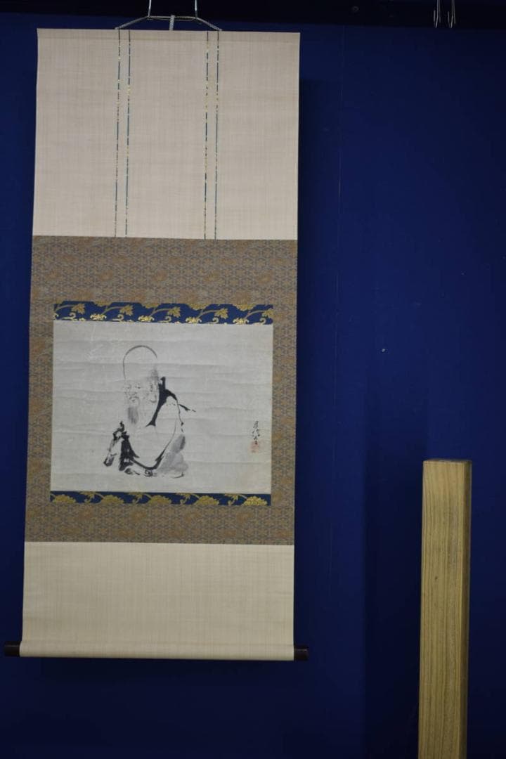 真作/狩野周信/寿老人図/布袋屋掛軸HJ-254 - メルカリ