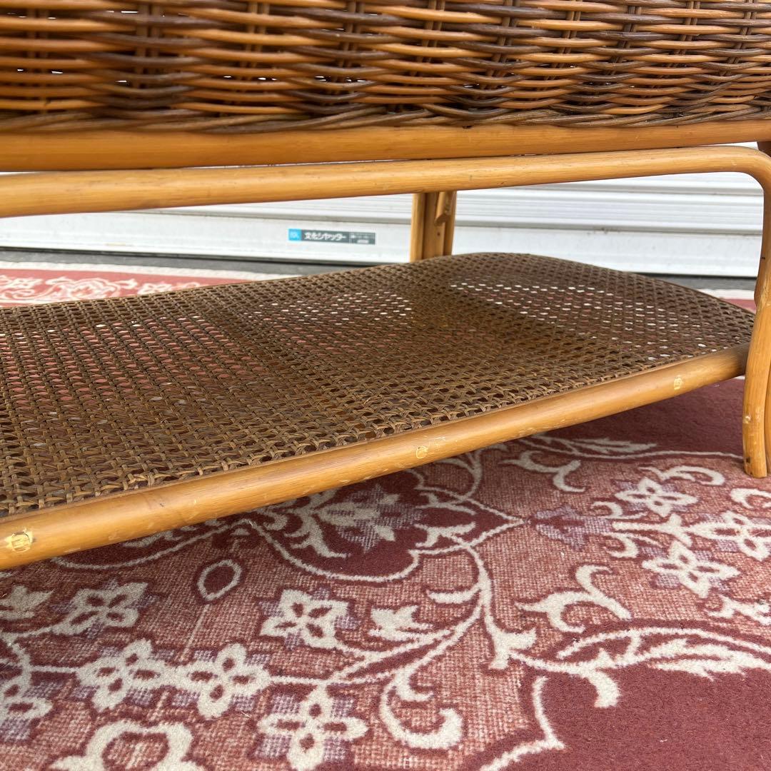 古家具ビンテージ品◼︎籐ラタン×木製天板 センターテーブル ローテーブル