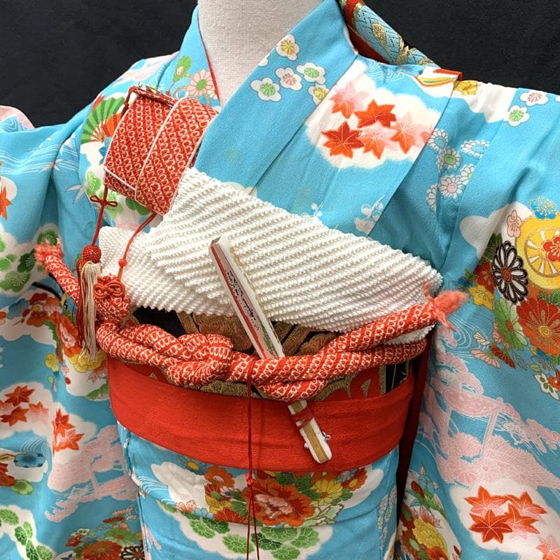 504ag17□七五三 七歳 セミアンティーク 女児 着物&袋帯&長襦袢□