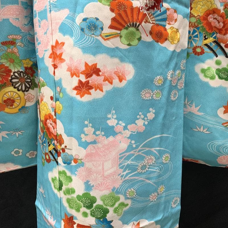 504ag17□七五三 七歳 セミアンティーク 女児 着物&袋帯&長襦袢□