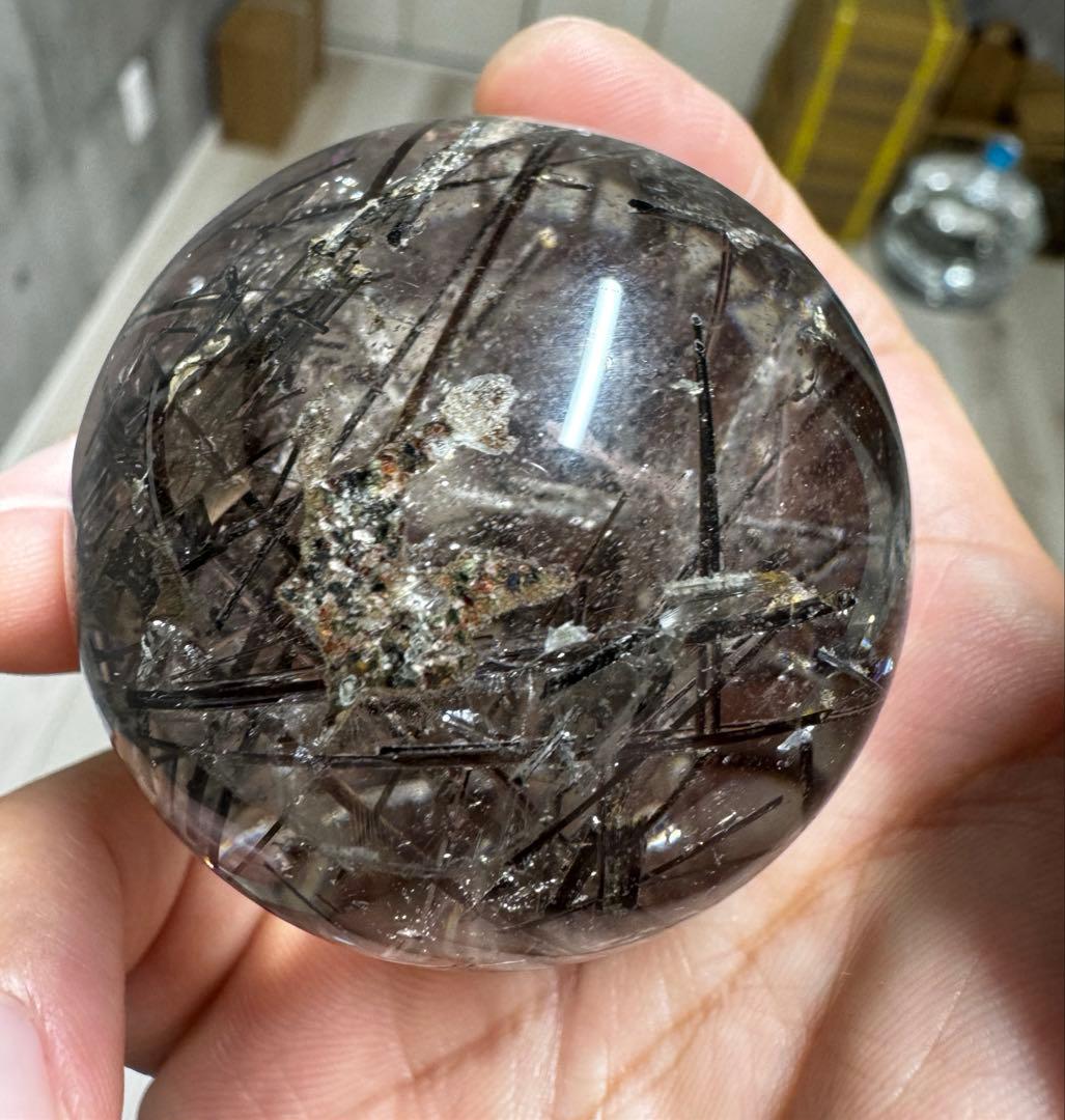 希少　高品質　ブラックルチルスフィア　透明度　水晶　丸玉　黒水晶