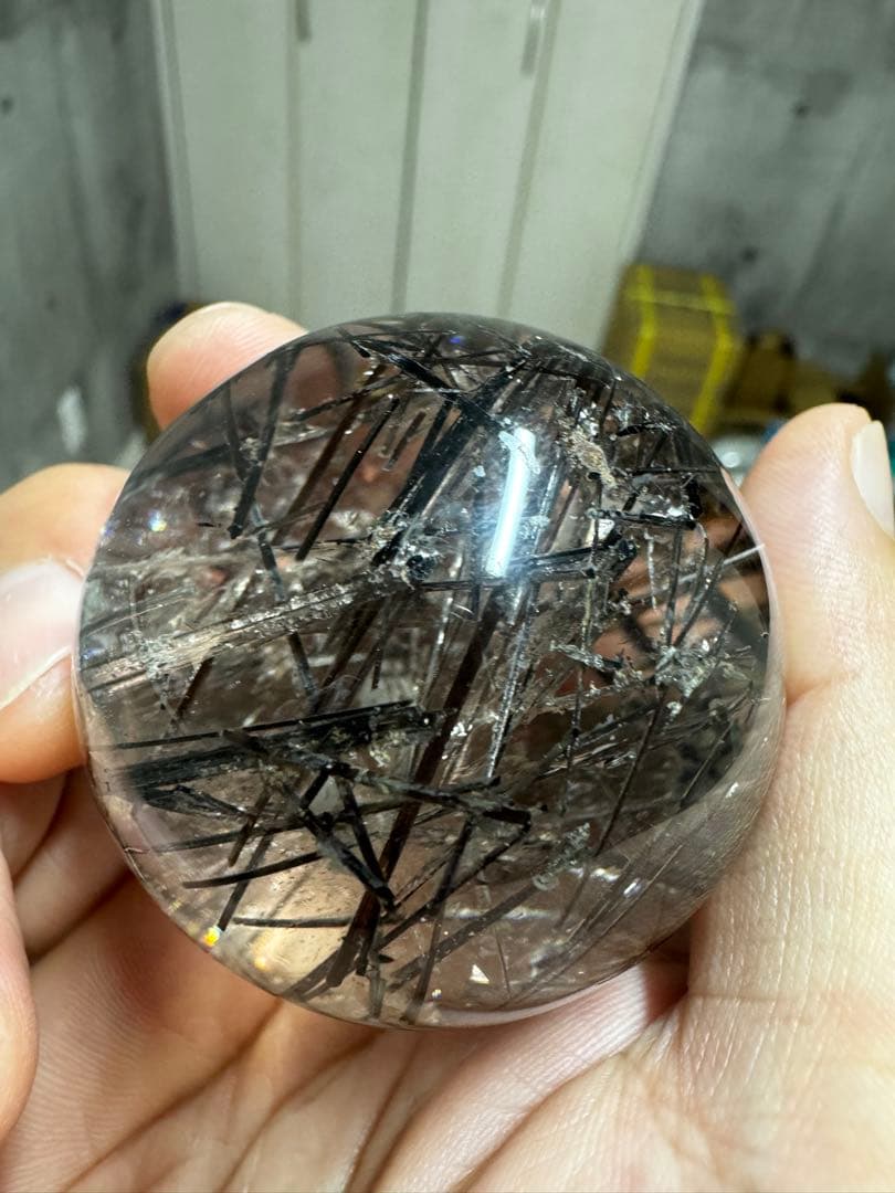 希少　高品質　ブラックルチルスフィア　透明度　水晶　丸玉　黒水晶