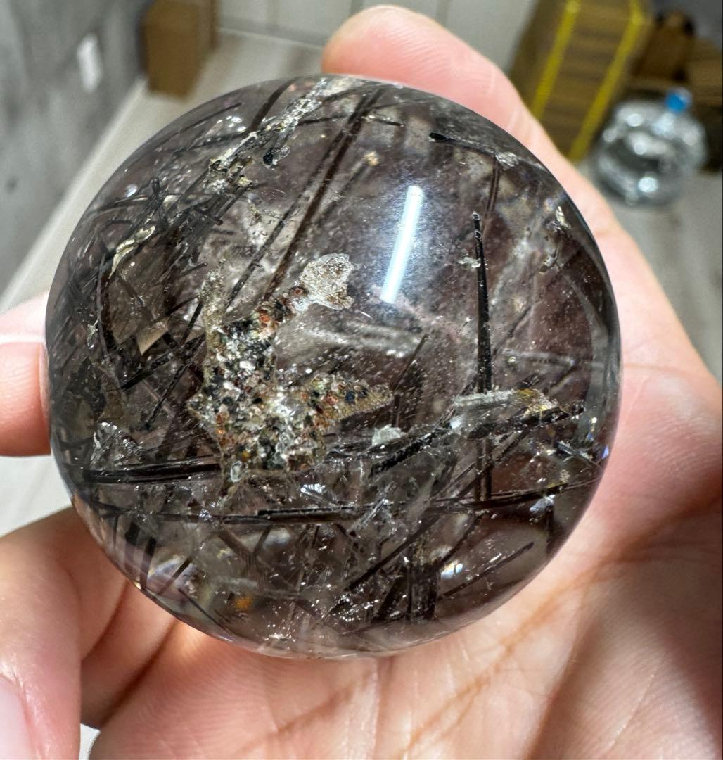 希少　高品質　ブラックルチルスフィア　透明度　水晶　丸玉　黒水晶