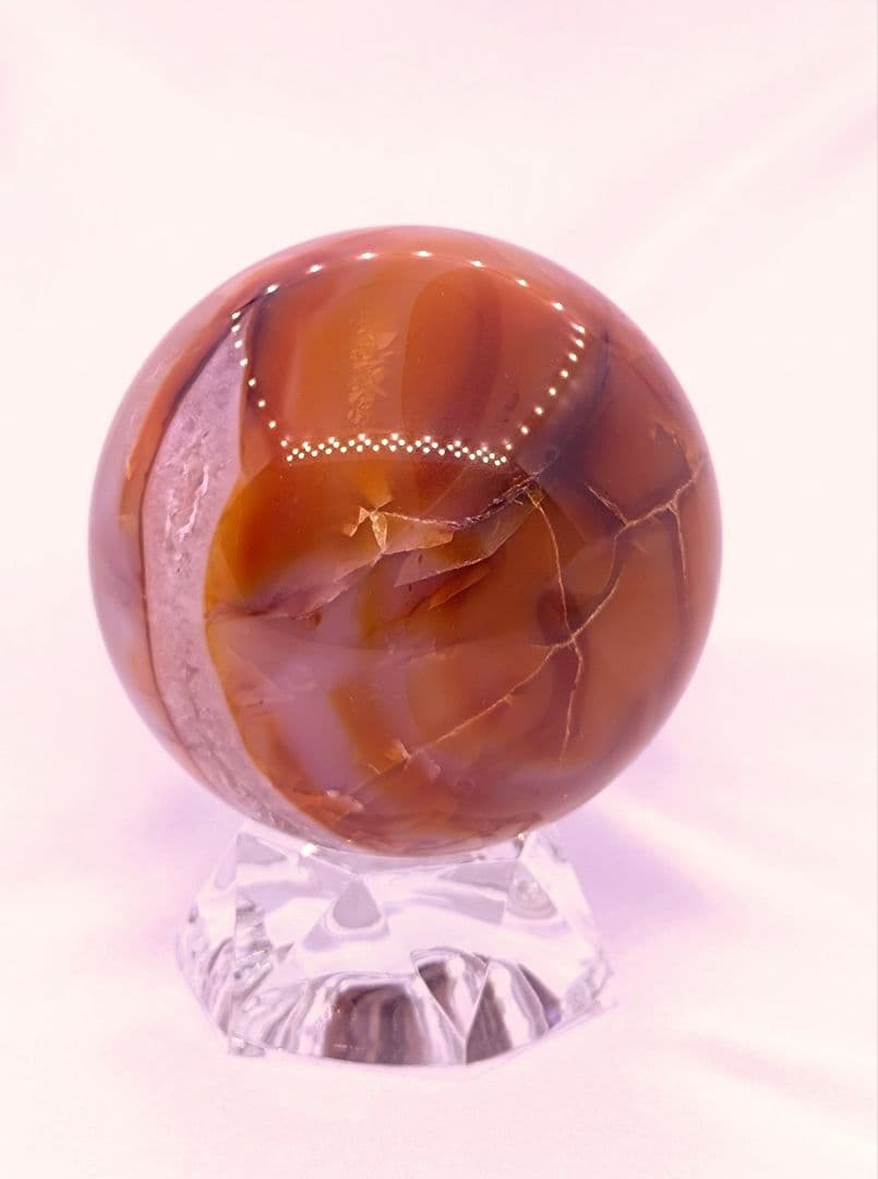 カーネリアン　スフィア　笑口　ジオード　302g　60㎜　龍穴　開運　財運