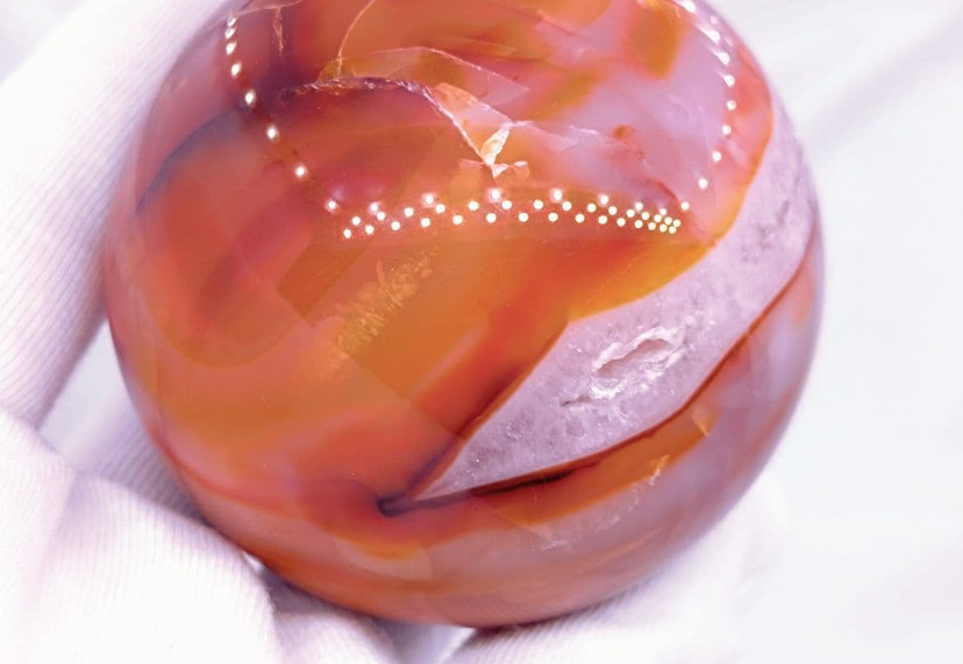 カーネリアン　スフィア　笑口　ジオード　302g　60㎜　龍穴　開運　財運