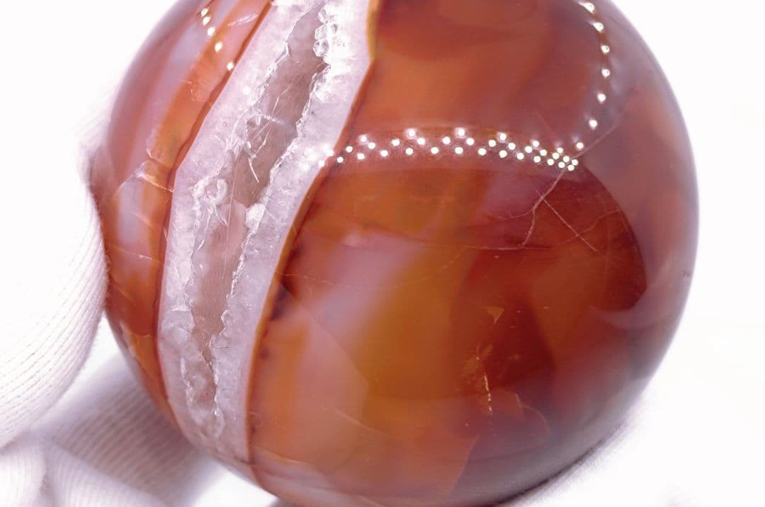 カーネリアン　スフィア　笑口　ジオード　302g　60㎜　龍穴　開運　財運