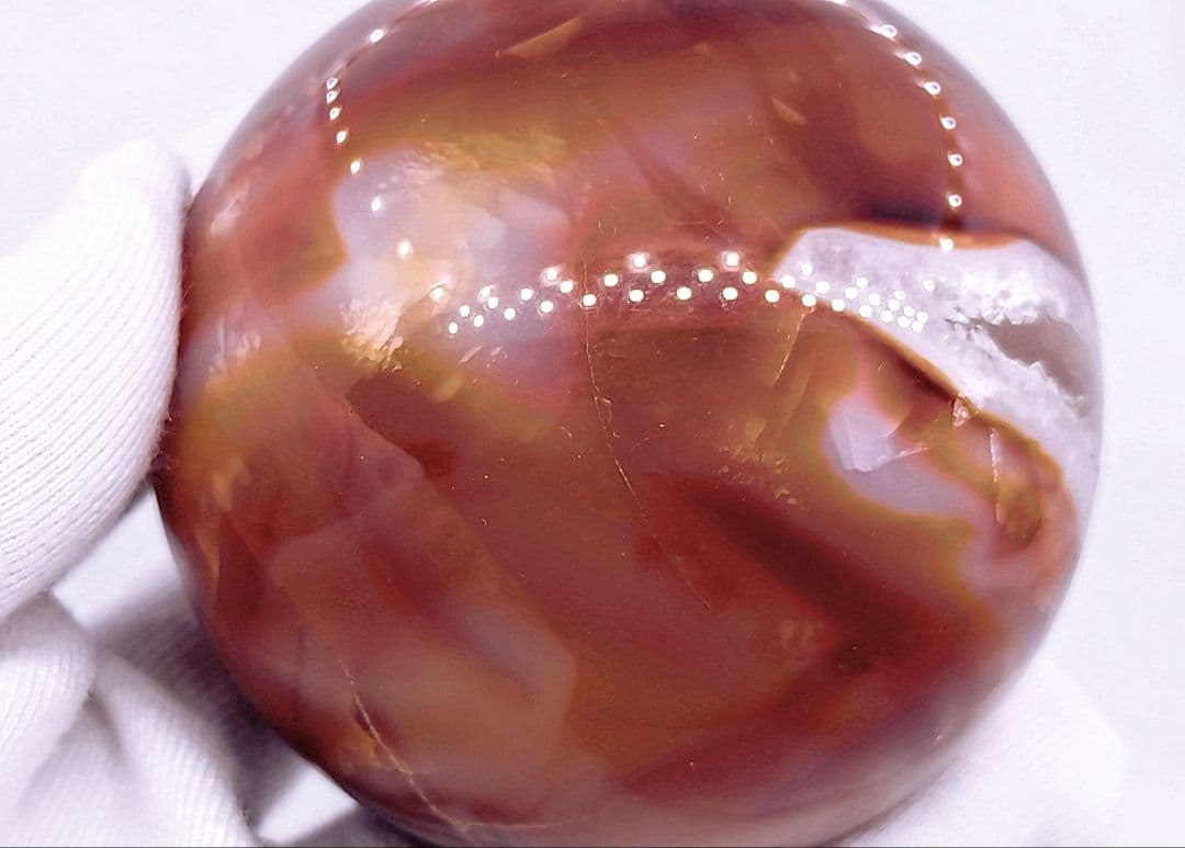 カーネリアン　スフィア　笑口　ジオード　302g　60㎜　龍穴　開運　財運