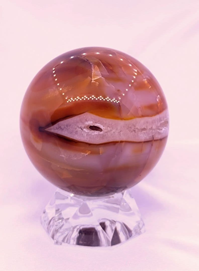 カーネリアン　スフィア　笑口　ジオード　302g　60㎜　龍穴　開運　財運