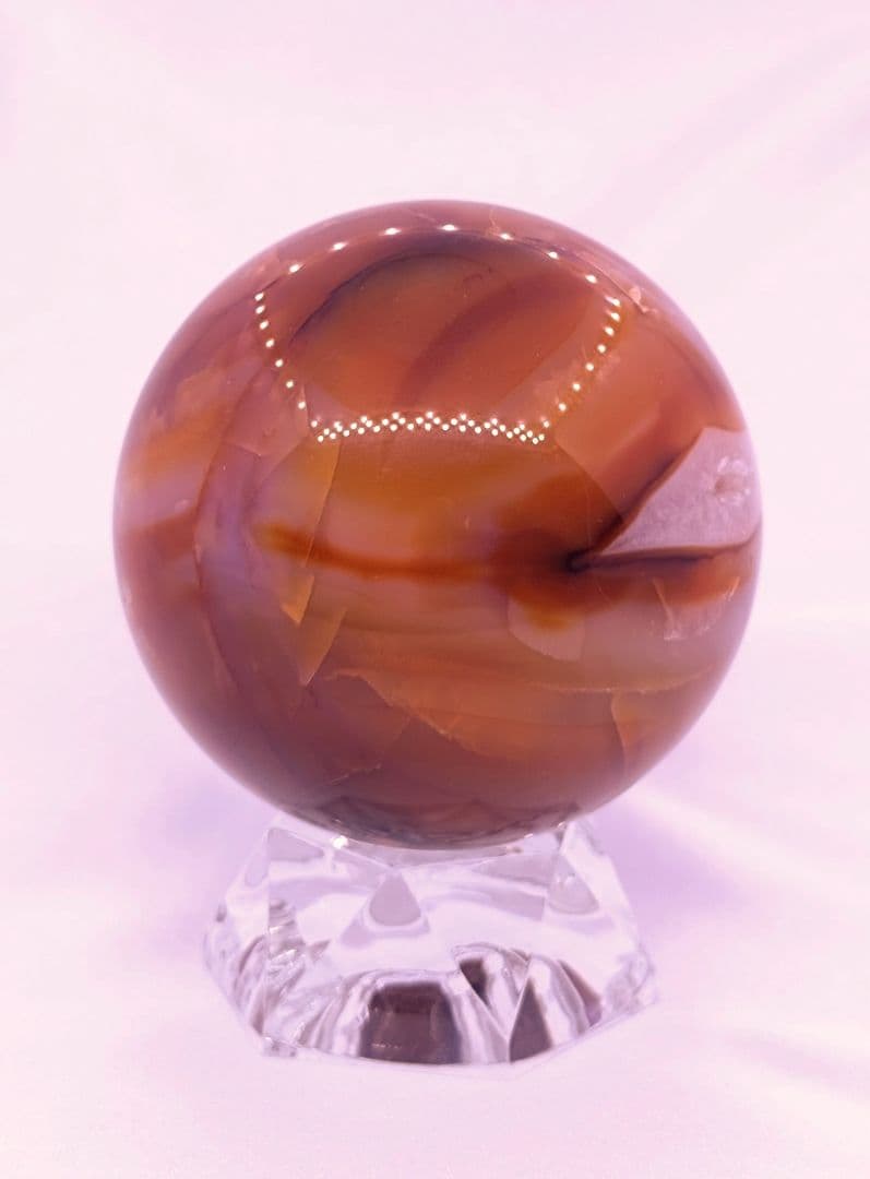 カーネリアン　スフィア　笑口　ジオード　302g　60㎜　龍穴　開運　財運