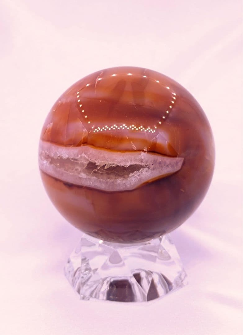 カーネリアン　スフィア　笑口　ジオード　302g　60㎜　龍穴　開運　財運