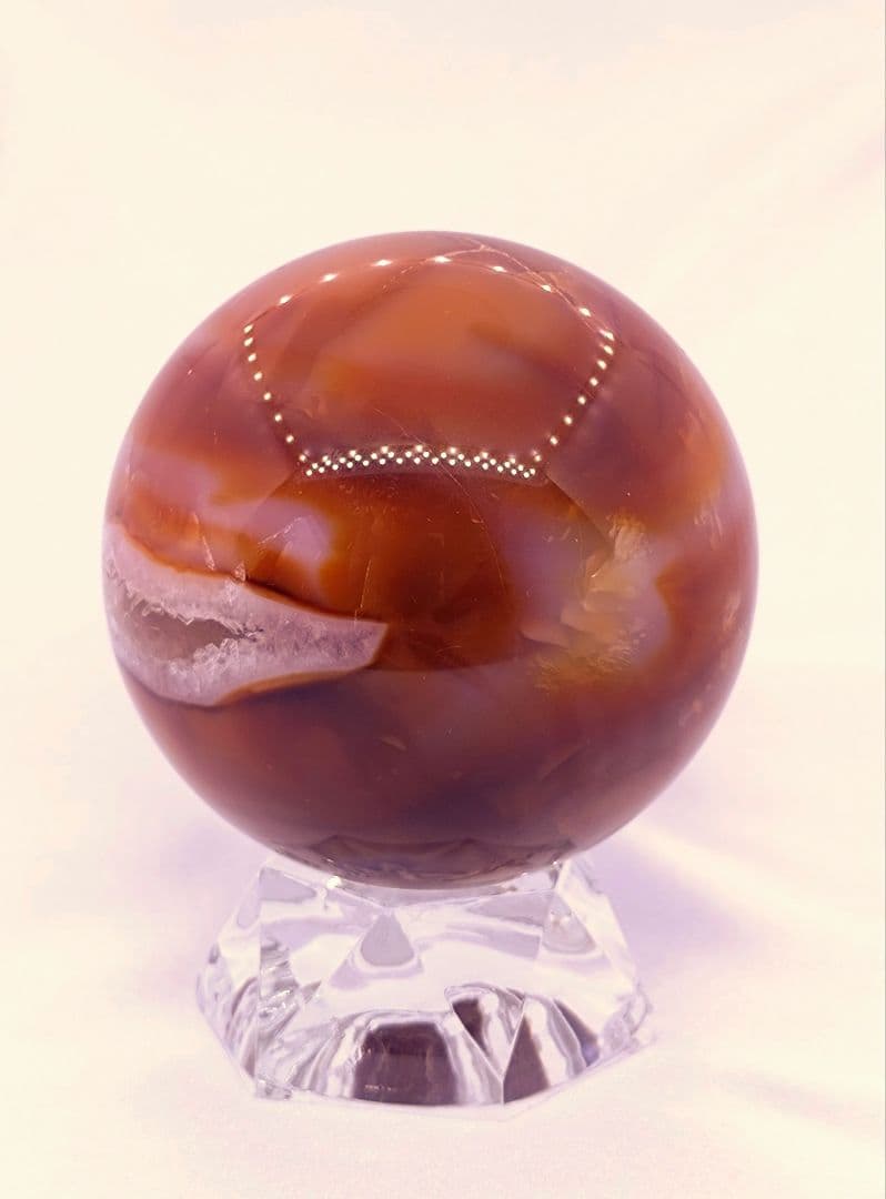 カーネリアン　スフィア　笑口　ジオード　302g　60㎜　龍穴　開運　財運