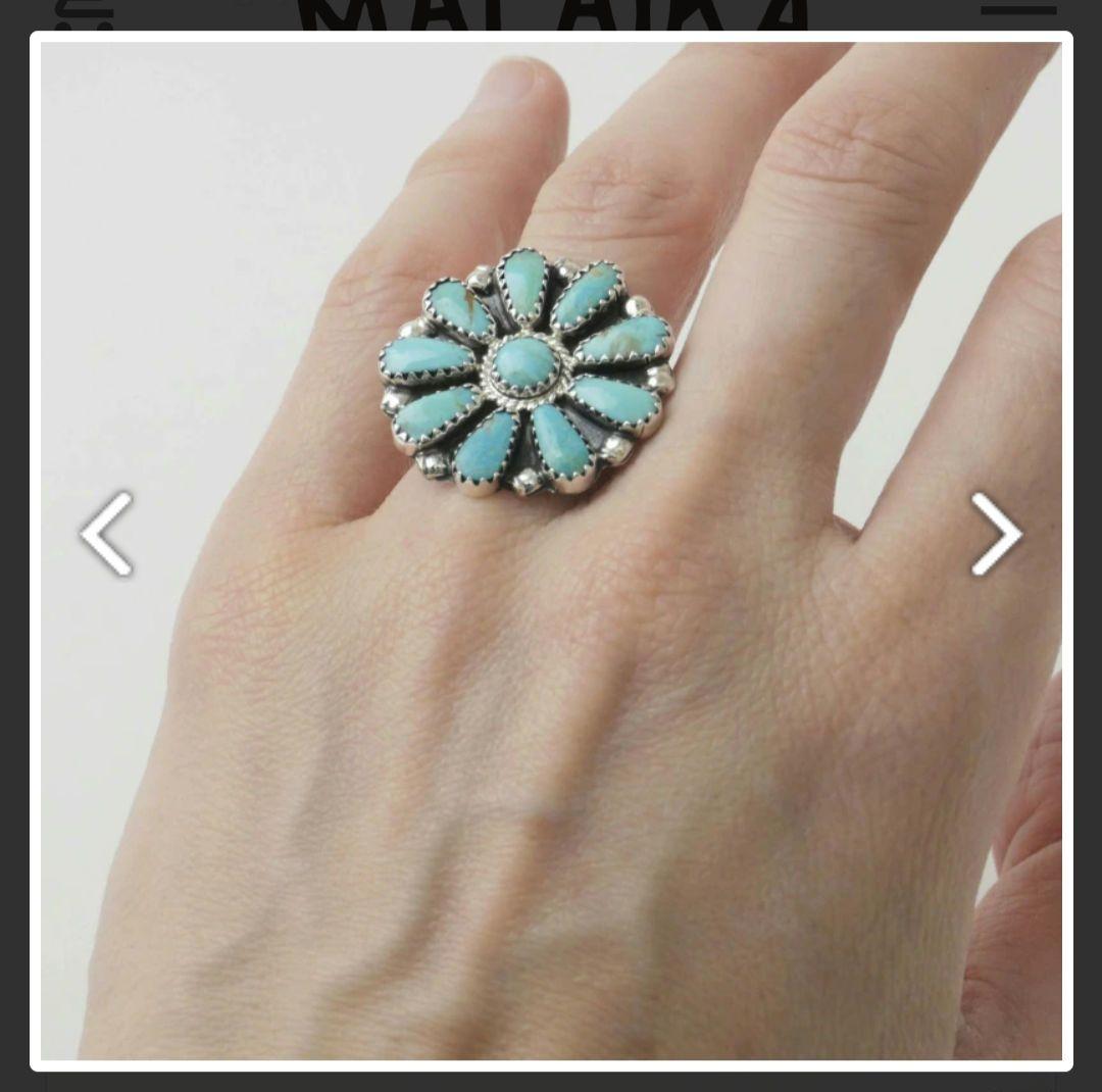 ゼイタビゲイ ターコイズ クラスター リング インディアンジュエリー