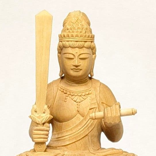 【セール・新品】 普賢菩薩　文殊菩薩　柘植　総高さ約21.5㎝　仏像
