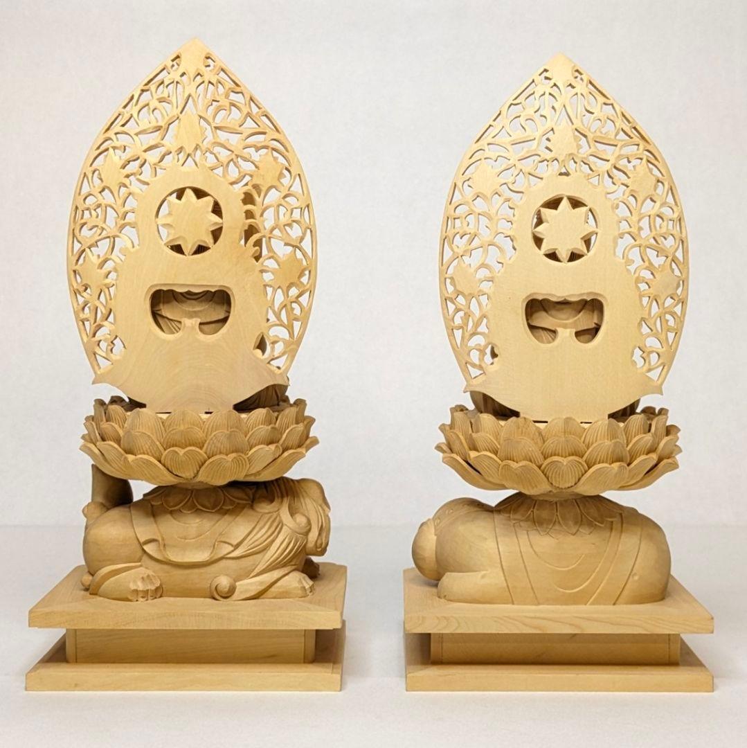 【セール・新品】 普賢菩薩　文殊菩薩　柘植　総高さ約21.5㎝　仏像