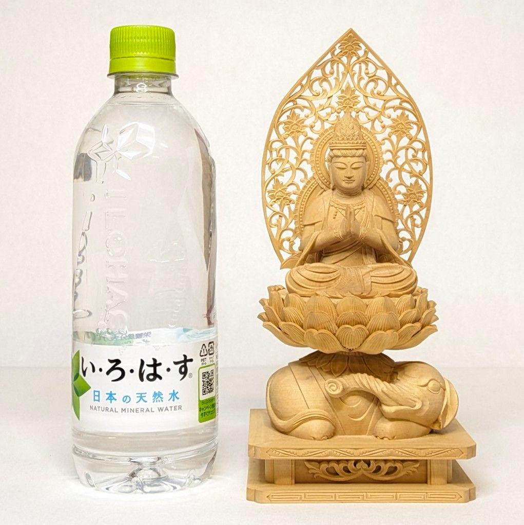 【セール・新品】 普賢菩薩　文殊菩薩　柘植　総高さ約21.5㎝　仏像