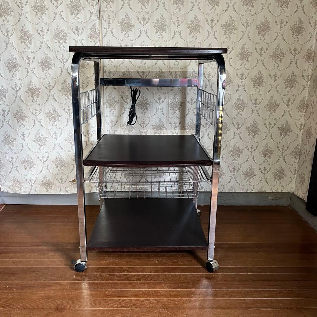 【中古品】アイアンフレーム レンジラック メタル キャスター付き キッチンラック