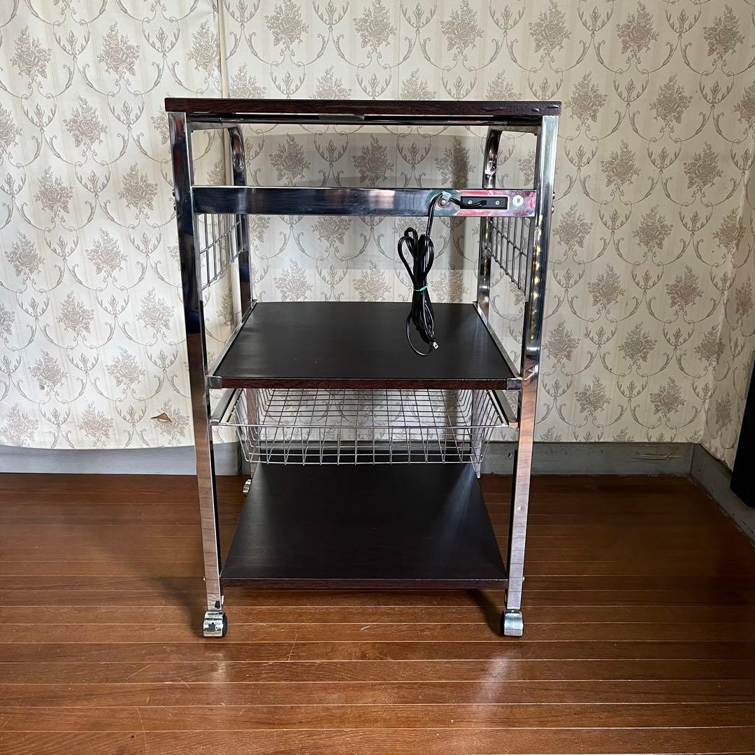 【中古品】アイアンフレーム レンジラック メタル キャスター付き キッチンラック