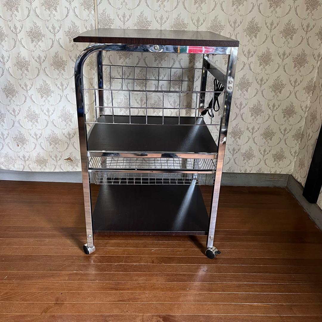 【中古品】アイアンフレーム レンジラック メタル キャスター付き キッチンラック