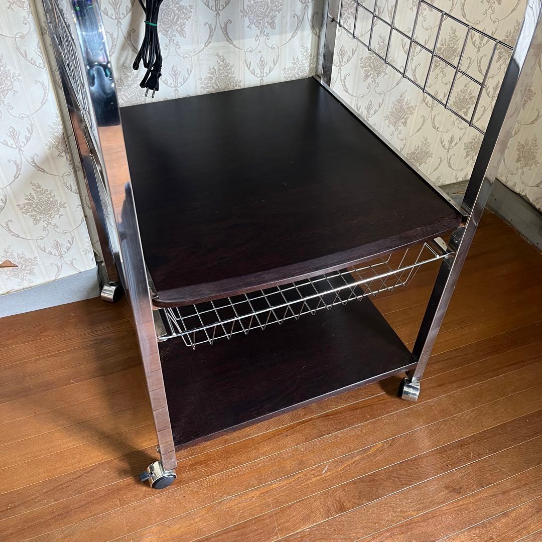 【中古品】アイアンフレーム レンジラック メタル キャスター付き キッチンラック