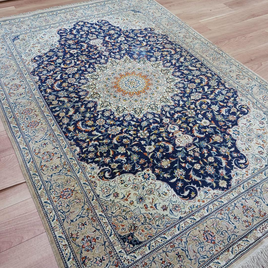 Y3254 高級ペルシャ絨毯 カシャーン シルク100% 工房サイン 手織り