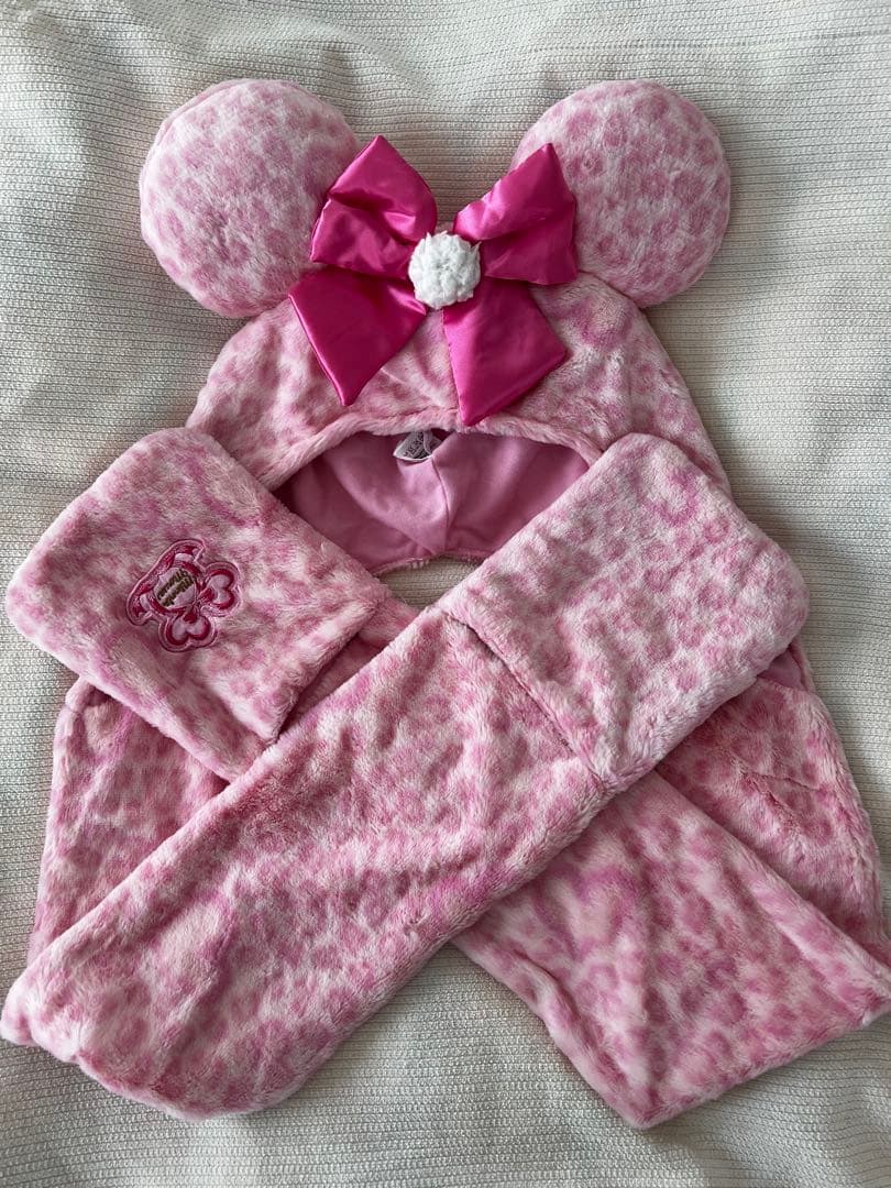 ミニー マフラーファンキャップ ヒョウ柄 ピンク ディズニー - メルカリ