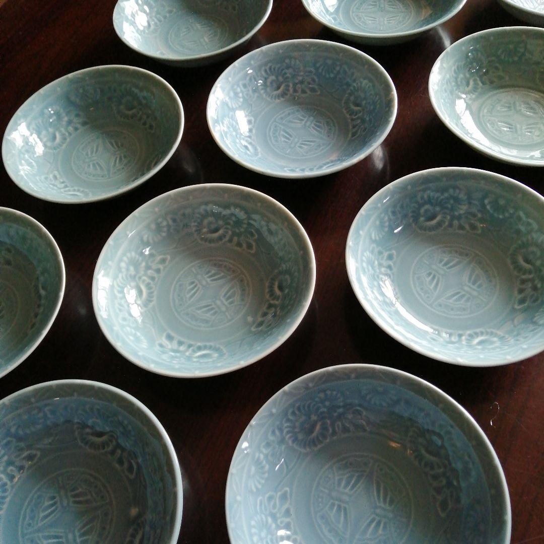 瀬戸焼　青磁中鉢　12客　16cm　大正期