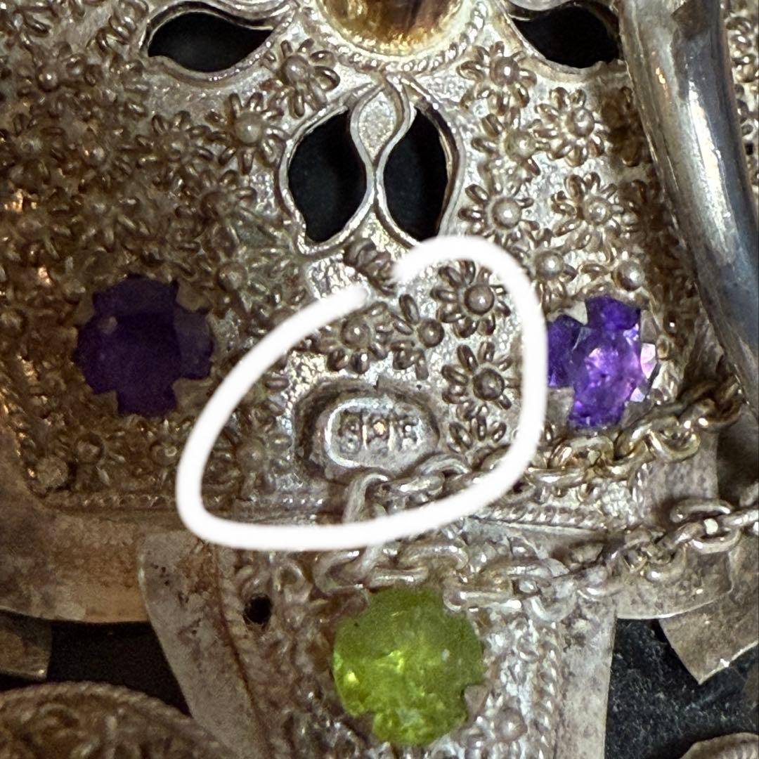 【木彫り象　シルバー装飾】ゾウの置物　スリランカ　当時物　蔵出し品