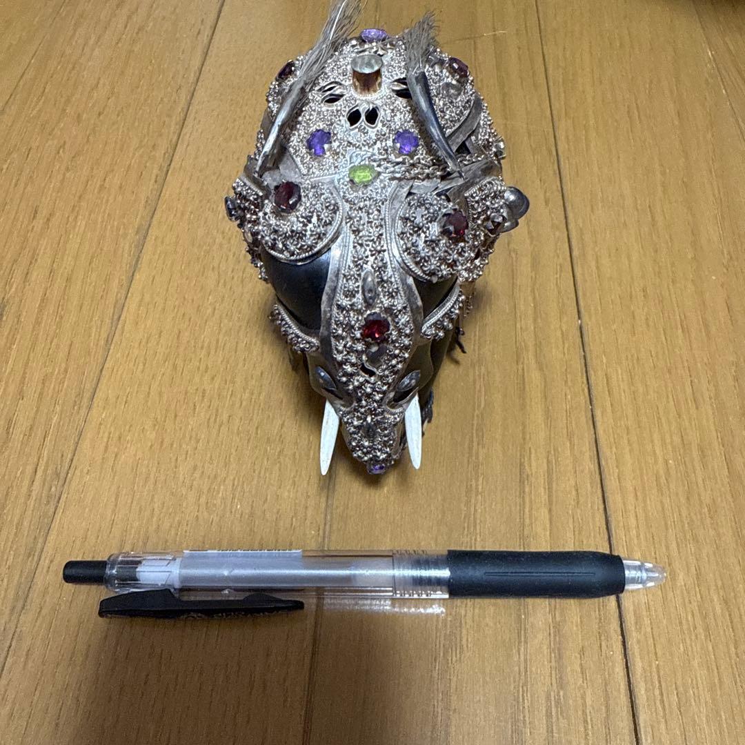 【木彫り象　シルバー装飾】ゾウの置物　スリランカ　当時物　蔵出し品