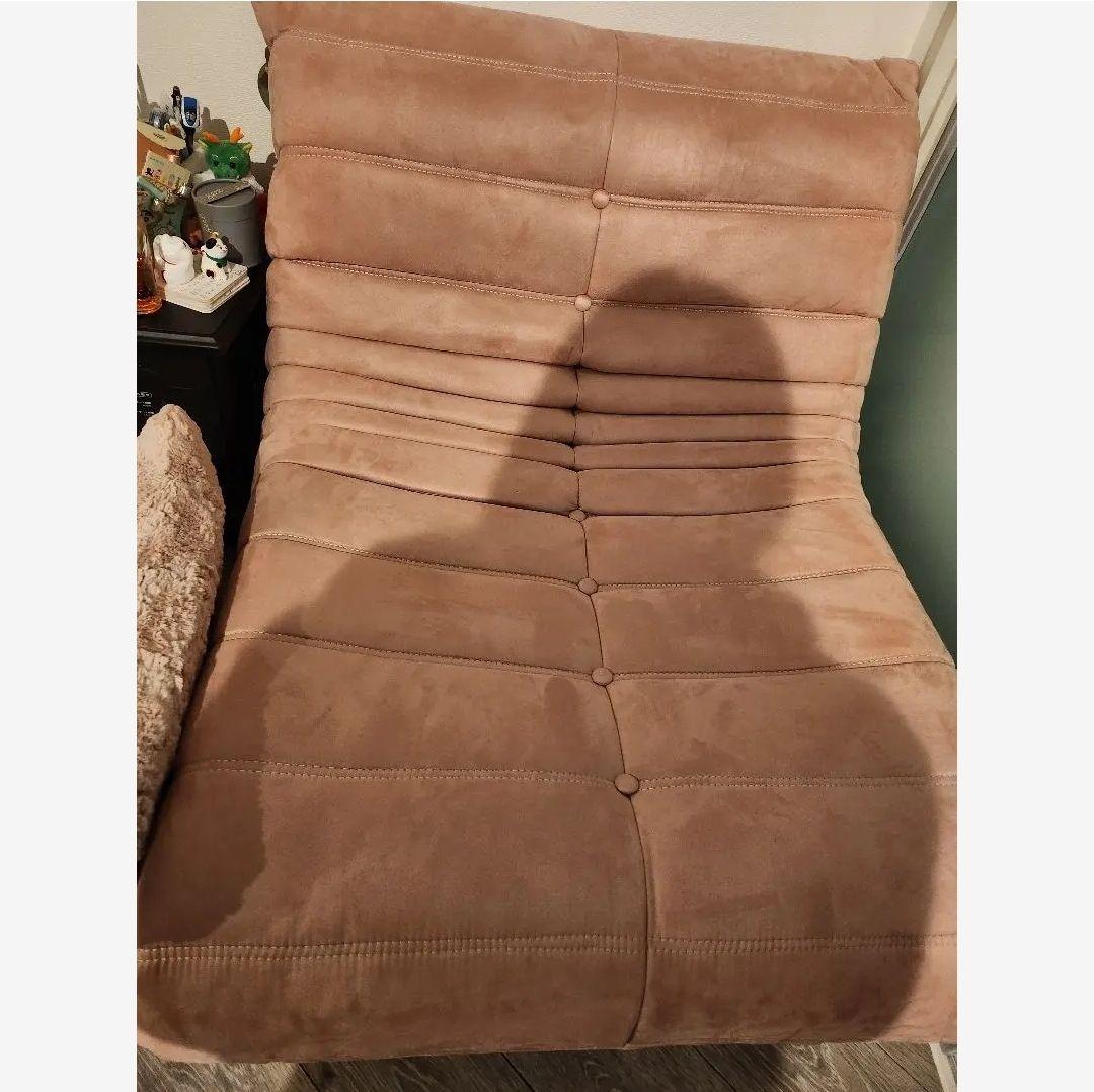 ピンク スエード調 リクライニングソファ